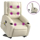 vidaXL Massagesessel mit Aufstehhilfe Creme Kunstleder