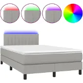 vidaXL Boxspringbett mit Matratze & LED Hellgrau 120x190 cm Stoff
