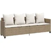vidaXL Sonnenliege mit Kissen Beige Poly Rattan
