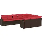 vidaXL 10-tlg. Garten-Sofagarnitur mit Kissen Braun Poly Rattan