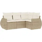 vidaXL 4-tlg. Garten-Sofagarnitur mit Kissen Beige Poly Rattan