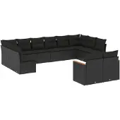 vidaXL 12-tlg. Garten-Sofagarnitur mit Kissen Schwarz Poly Rattan