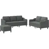 vidaXL 3-tlg. Sofagarnitur mit Kissen Dunkelgrau Stoff