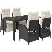 vidaXL 5-tlg. Garten-Essgruppe mit Kissen Schwarz Poly Rattan