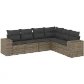 vidaXL 6-tlg. Garten-Sofagarnitur mit Kissen Grau Poly Rattan