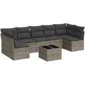 vidaXL 8-tlg. Garten-Sofagarnitur mit Kissen Grau Poly Rattan
