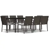 vidaXL 9-tlg. Garten-Essgruppe mit Kissen Poly Rattan und Stahl