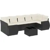 vidaXL 8-tlg. Garten-Sofagarnitur mit Kissen Schwarz Poly Rattan