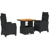 vidaXL 3-tlg. Garten-Essgruppe mit Kissen Schwarz Poly Rattan