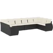 vidaXL 10-tlg. Garten-Sofagarnitur mit Kissen Schwarz Poly Rattan
