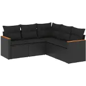 vidaXL 5-tlg. Garten-Sofagarnitur mit Kissen Schwarz Poly Rattan