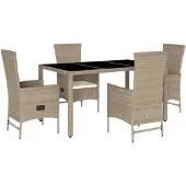 vidaXL 5-tlg. Garten-Essgruppe mit Kissen Beige Poly Rattan