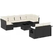 vidaXL 10-tlg. Garten-Sofagarnitur mit Kissen Schwarz Poly Rattan