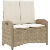 vidaXL Gartenbank Verstellbar mit Kissen Beige Poly Rattan