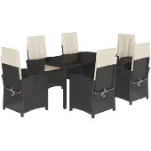 vidaXL 7-tlg. Garten-Essgruppe mit Kissen Schwarz Poly Rattan