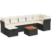 vidaXL 8-tlg. Garten-Sofagarnitur mit Kissen Schwarz Poly Rattan