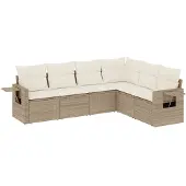 vidaXL 6-tlg. Garten-Sofagarnitur mit Kissen Beige Poly Rattan
