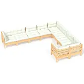 vidaXL 9-tlg. Garten-Lounge-Set mit Creme Kissen Kiefernholz