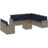 vidaXL 10-tlg. Garten-Sofagarnitur mit Kissen Grau Poly Rattan