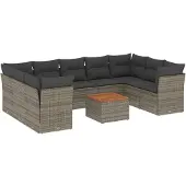 vidaXL 10-tlg. Garten-Sofagarnitur mit Kissen Grau Poly Rattan