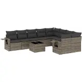 vidaXL 10-tlg. Garten-Sofagarnitur mit Kissen Grau Poly Rattan