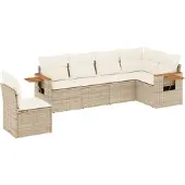vidaXL 6-tlg. Garten-Sofagarnitur mit Kissen Beige Poly Rattan