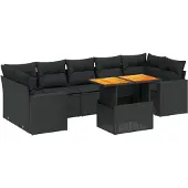 vidaXL 8-tlg. Garten-Sofagarnitur mit Kissen Schwarz Poly Rattan