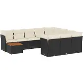 vidaXL 11-tlg. Garten-Sofagarnitur mit Kissen Schwarz Poly Rattan