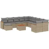 vidaXL 12-tlg. Garten-Sofagarnitur mit Kissen Beige Poly Rattan