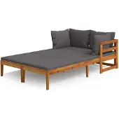 vidaXL Sonnenliegen mit Dunkelgrauen Kissen 2 Stk. Akazienholz