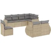 vidaXL 8-tlg. Garten-Sofagarnitur mit Kissen Beige Poly Rattan