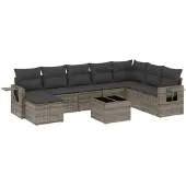 vidaXL 9-tlg. Garten-Sofagarnitur mit Kissen Grau Poly Rattan
