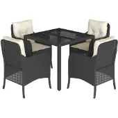 vidaXL 5-tlg. Garten-Essgruppe mit Kissen Schwarz Poly Rattan