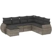 vidaXL 7-tlg. Garten-Sofagarnitur mit Kissen Grau Poly Rattan