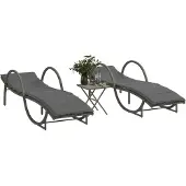 vidaXL Sonnenliegen 2 Stk. mit Tisch Grau Poly Rattan