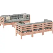 vidaXL 7-tlg. Garten-Sofagarnitur mit Kissen Massivholz Douglasie