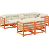 vidaXL 7-tlg. Garten-Sofagarnitur mit Kissen Wachsbraun Kiefernholz
