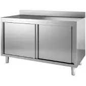 Gastro-Inox Edelstahl Arbeitsschrank mit Schiebetüren, Tiefe 700 302.110 , Maße: (L x T x H) 1400 x 700 x 880 mm, mit Aufkantung