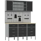 vidaXL Werkbank mit Schubladen 7 pcs Schwarz Ingenieure Holz und Stahl
