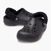 Crocs Baya gefütterte Fuzz Riemen Clogs Schwarz/Schwarz