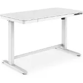 Digitus Elektrisch höhenverstellbarer Schreibtisch mit USB-Ladestation und Schublade, Chefbürotisch, Homeoffice, Büro, Gerade, Rechteckige Form, Weiß, Weiß
