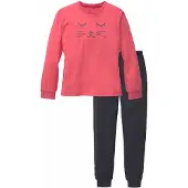 Vivance Pyjama 2 tlg. langer Schlafanzug, mit Katzendruck, aus Baumwolle