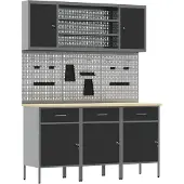 vidaXL Werkbank mit Schubladen 7 pcs Schwarz Ingenieure Holz und Stahl