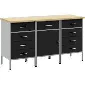 vidaXL Werkbank mit Speicher 3 Stk. Schwarz und Grau 150 x 55 x 85 cm