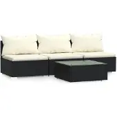 vidaXL 4-tlg. Garten-Lounge-Set mit Kissen Schwarz Poly Rattan