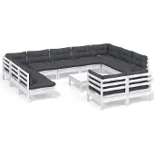 vidaXL 12-tlg. Garten-Lounge-Set mit Kissen Weiß Kiefer Massivholz