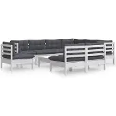 vidaXL 10-tlg. Garten-Lounge-Set mit Kissen Weiß Kiefer Massivholz