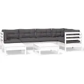 vidaXL 7-tlg. Garten-Lounge-Set mit Kissen Weiß Kiefer Massivholz