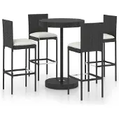 vidaXL 5-tlg. Gartenbar-Set mit Kissen Poly Rattan Schwarz