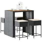 vidaXL 5-tlg. Gartenbar-Set mit Kissen Schwarz Poly Rattan